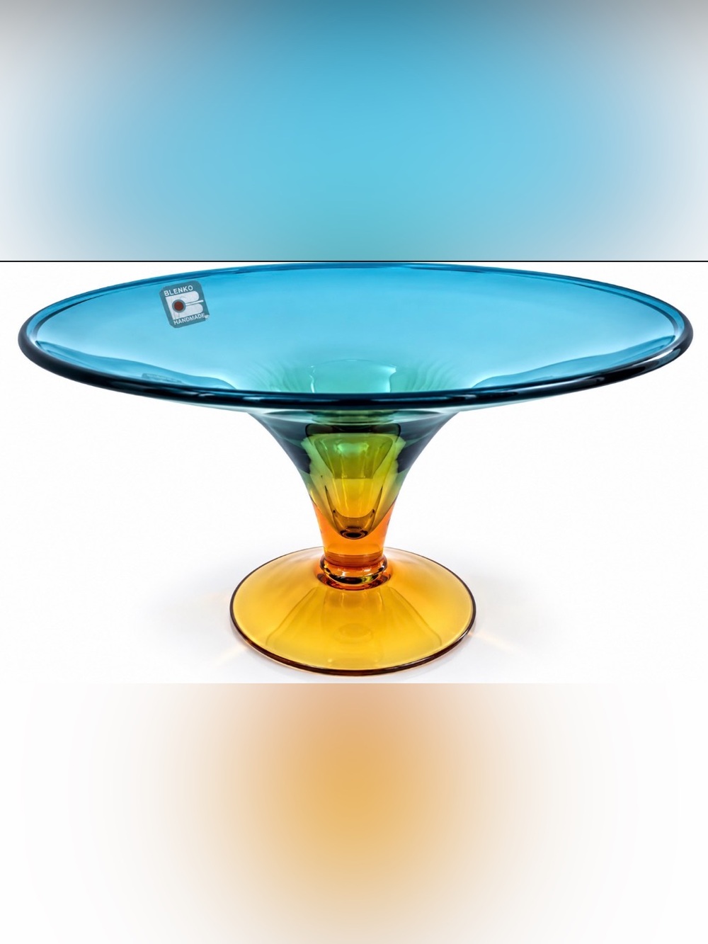 Blenko #9826 Azure Emerald 14” Footed Centerpiece Bowl Art Glass